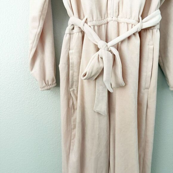 SATURDAY SUNDAY x ANTHROPOLOGIE | Pink Cozy Velvet Hooded Jumpsuit | Medium - Picture 9 of 11